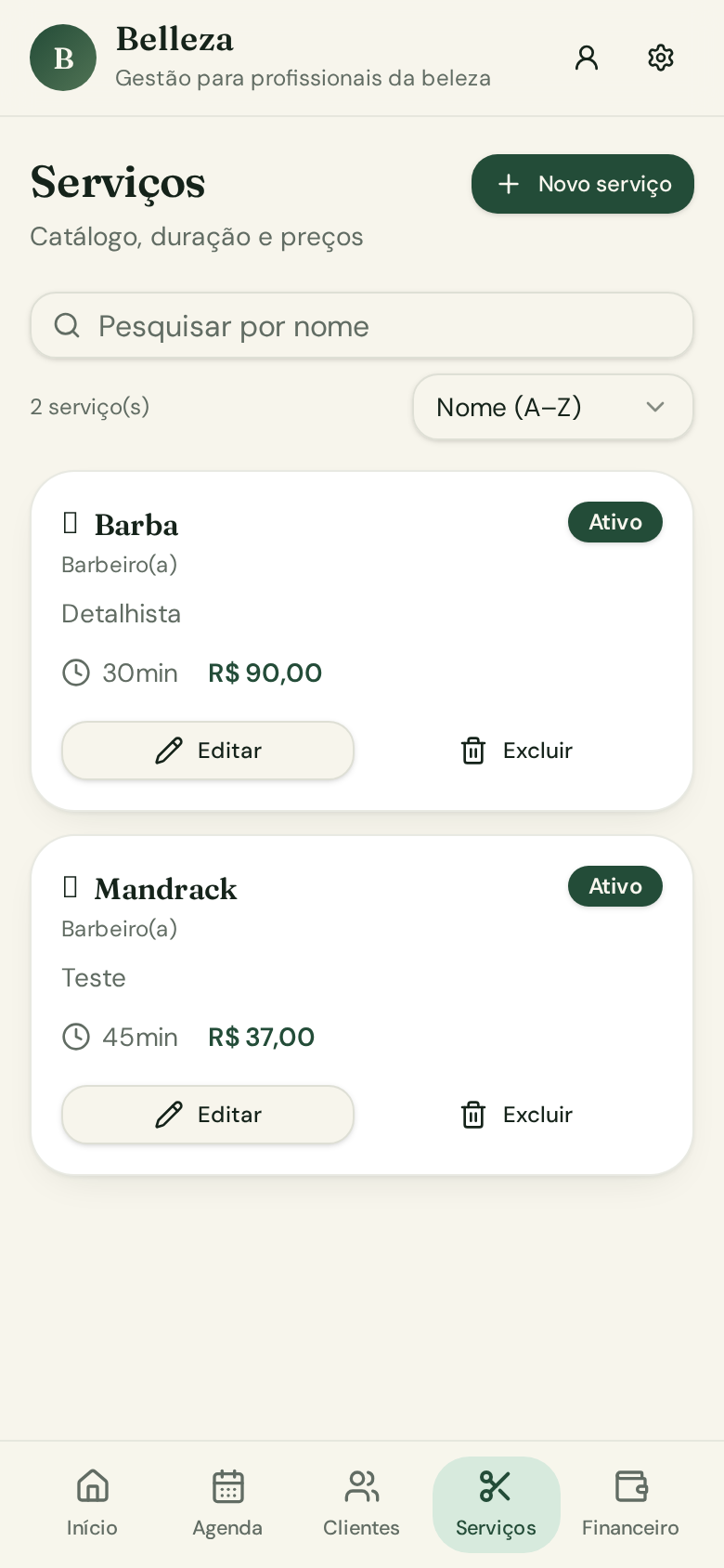 Catálogo de serviços